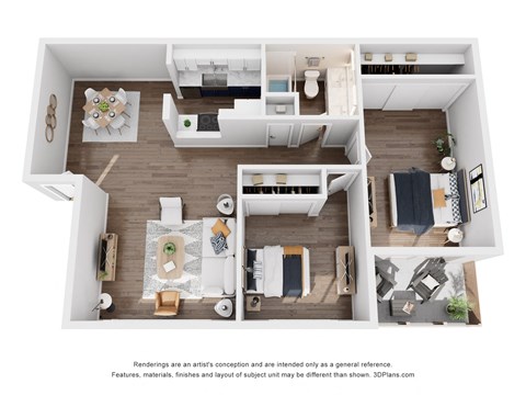 a 1 bedroom floorplan is shown in this rendering